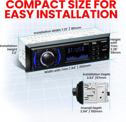 BOSS Audio Systems 616UAB Car Stereo With Bluetooth – Single DIN, MP3, Black