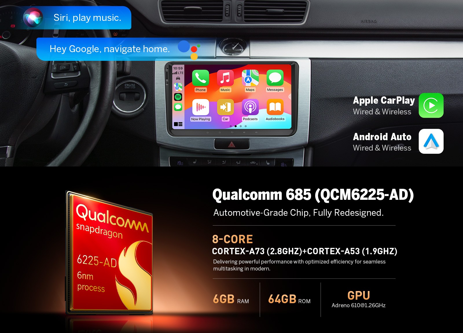 Android 13 9″ QLED 6+64G for VW Golf MK5 MK6 Car Stereo Wireless CarPlay WiFi 4G