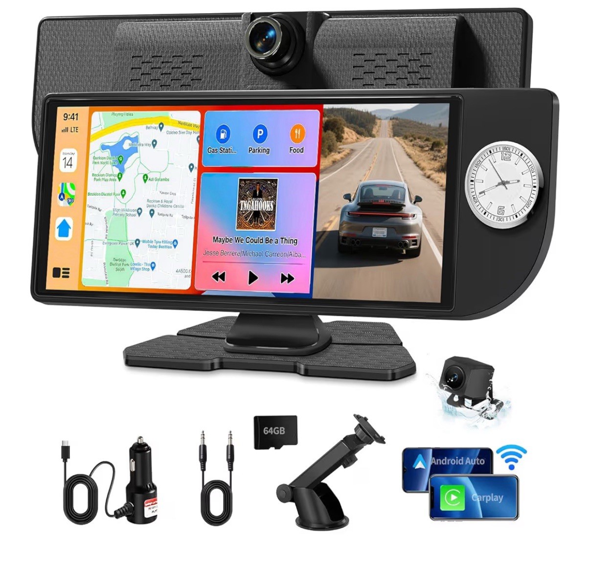 Single Din Car Stereo 10.26 Inch Touchscreen with CarPlay, Android Auto, Bluetoo