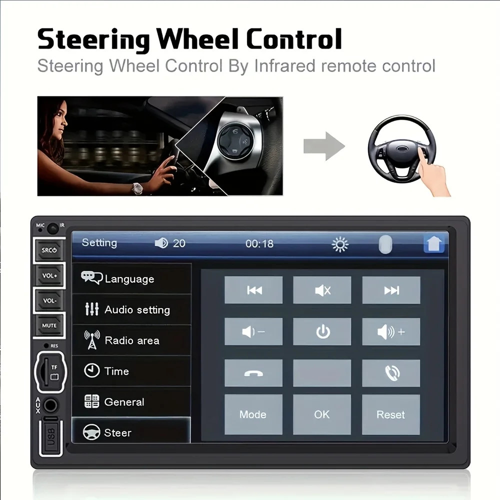 HD Car Stereo with FM, MP5 Player,USB/SD/AUX Input,Built-in DVR,Mirror Link,SWC