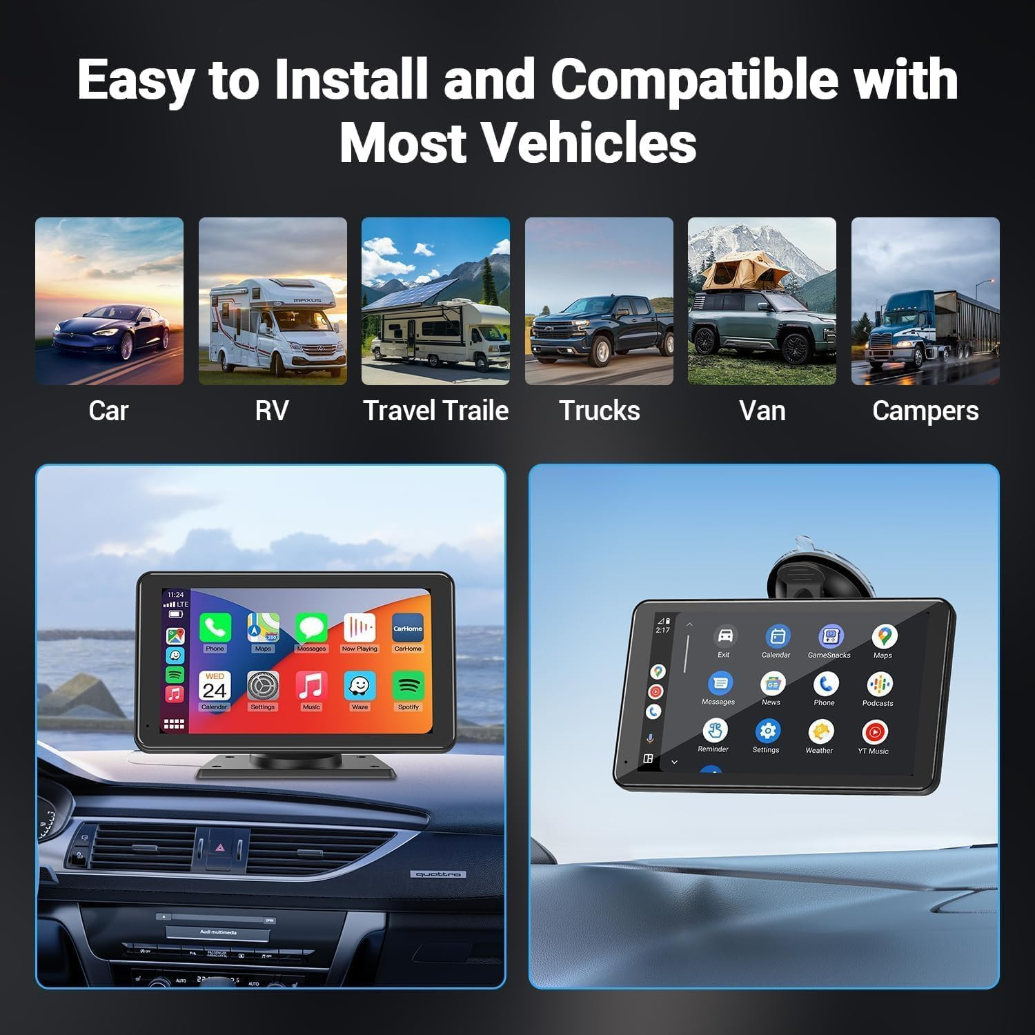 Carplay Wireless Portable Touchscreen Car Stereo Bluetooth Voice Control 7″ for