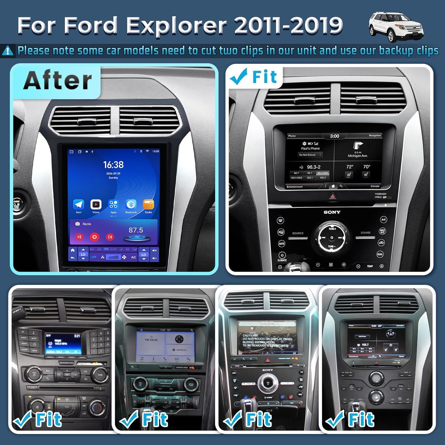 12.1″ Car Radio Tesla Screen For Ford Explorer 2011-2019 Android 13 Carplay GPS