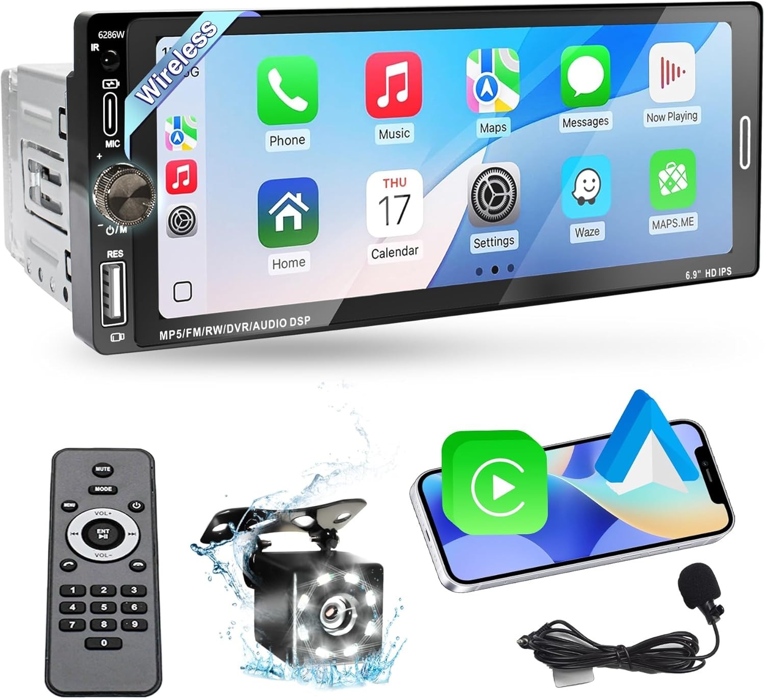 High-Performance 6.9″ Car Stereo with Bluetooth 5.0 & Night Vision Backup Cam