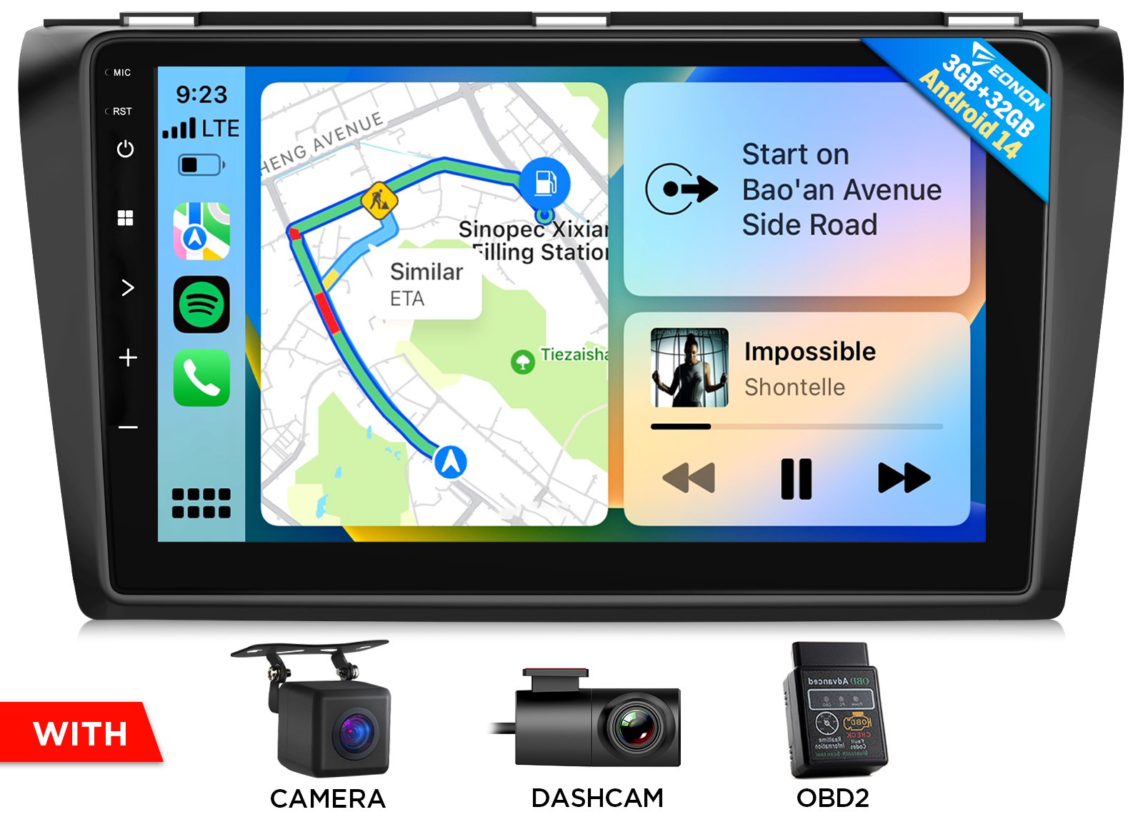 M3BKX7 9″ Android 14 Car Stereo Radio GPS CarPlay WiFi DSP For Mazda 3 2004-2009
