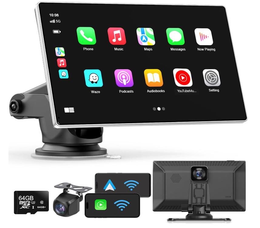 Pantalla CarPlay 9″ con Cámara 4K, Reversa 1080P, GPS y Bluetooth. Nuevo