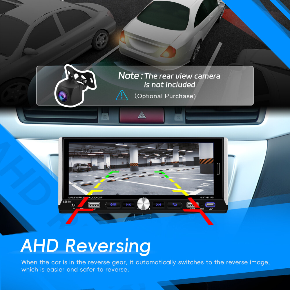 Single 1 DIN Car Radio GPS NAVI Carplay 6.9 Inch Stereo Player Android 15 2+64G
