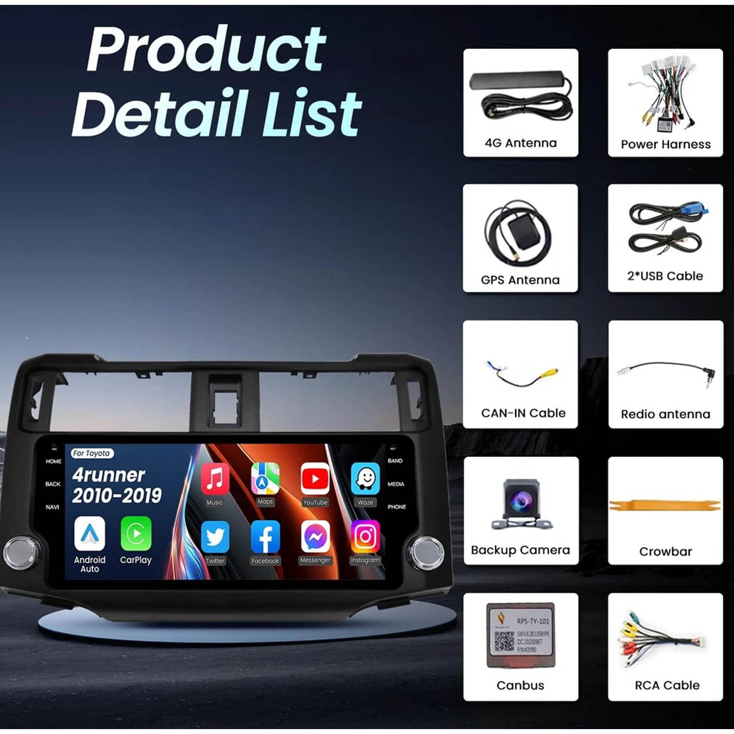 10.33” For 2010-2019 Toyota 4runner Stereo Radio Android 13 Carplay GPS 4+32GB