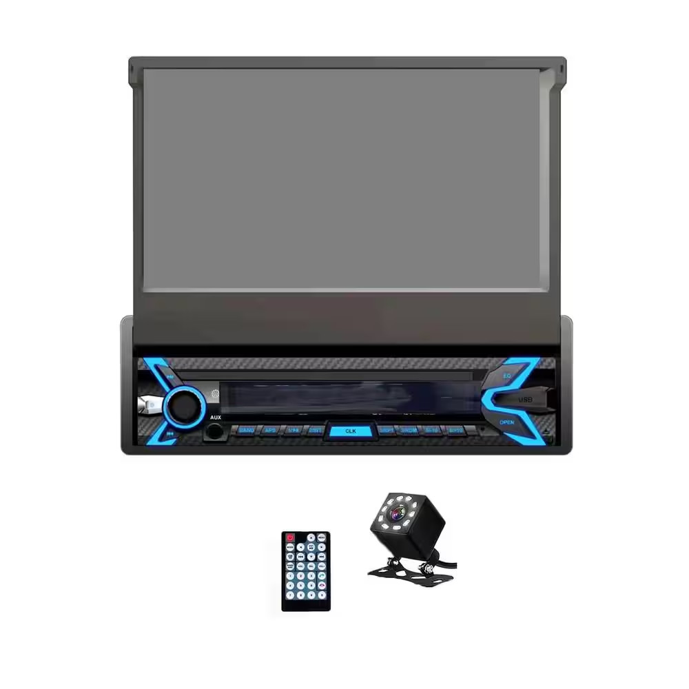 Single Din Car Stereo 7 In. Flip Out Touchscreen Radio Compatible with Apple Car