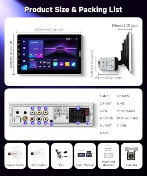 Versatile 10.1 Inch Car Stereo – Wireless CarPlay, EQ, and Video Playback