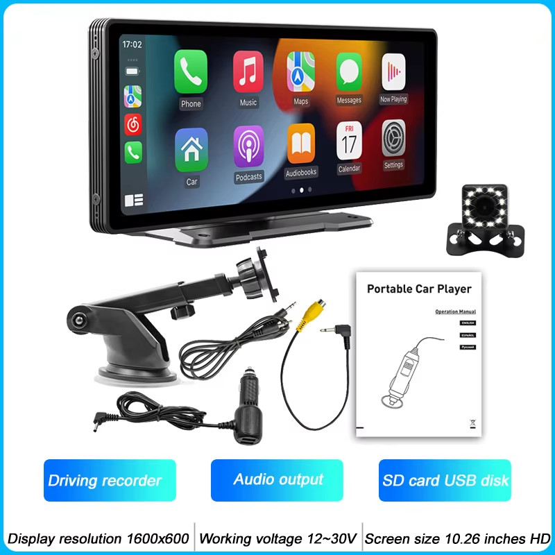 10.26″ Portable MP5 Multimedia Player with Wireless CarPlay and HD Rear Camera