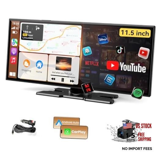 Largest 11.5 inch Wireless CarPlay Screen for Car,Built-in N black