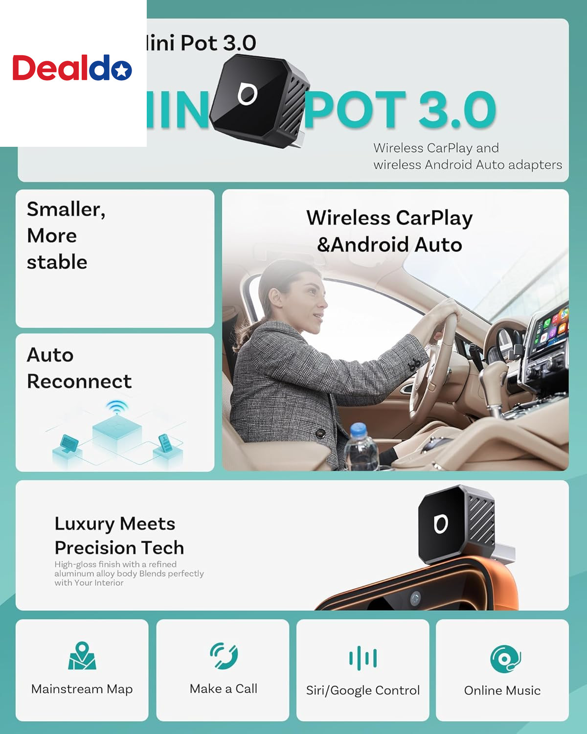 Mini 3.0 Black 2-In-1 Wireless Carplay & Android Auto Adapter – Plug & Play for