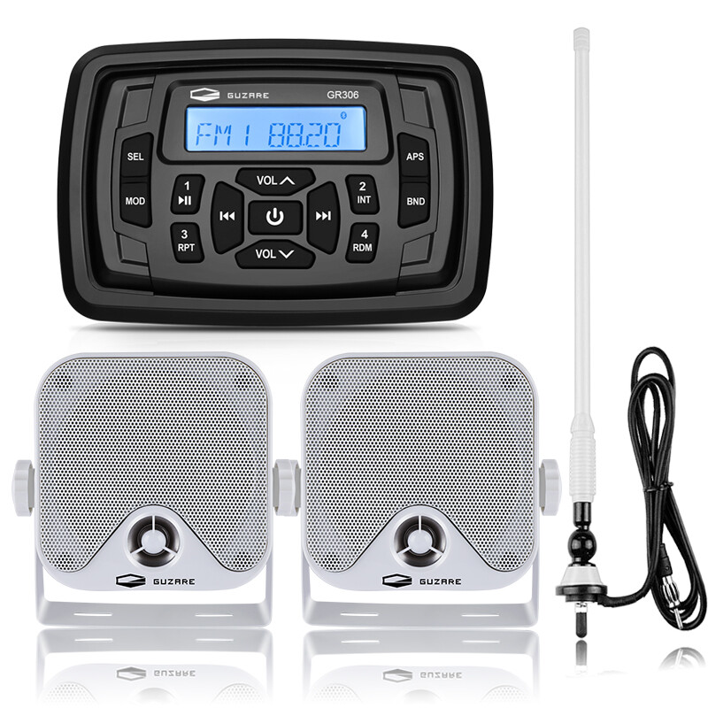 Marine Waterproof Radio Digital Media Audio Package w/ Bluetooth/AUX/USB