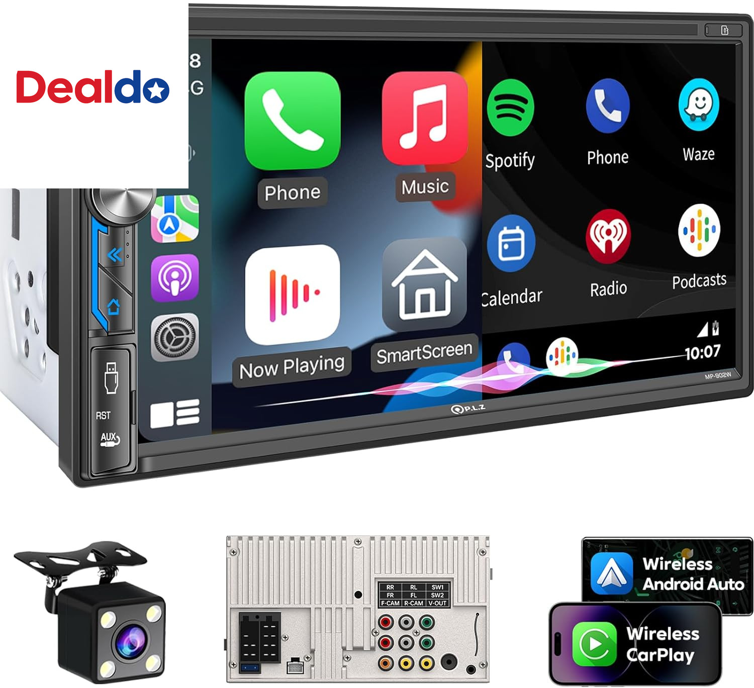 7″ Wireless Double Din Car Stereo Apple Carplay Radio Screen for Car Audio Recei