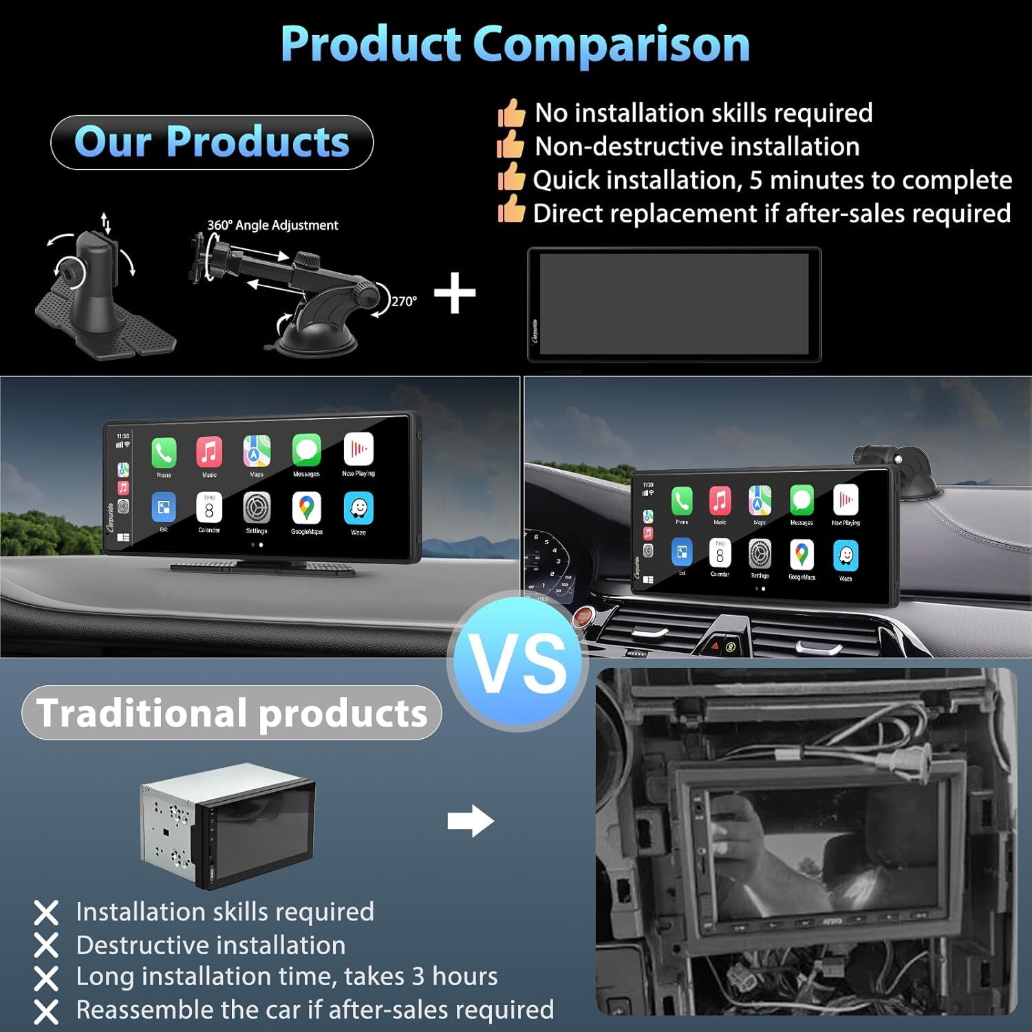 CARPURIDE W903Pro Carplay Android Auto APP Install GPS Navigation Car Stereo