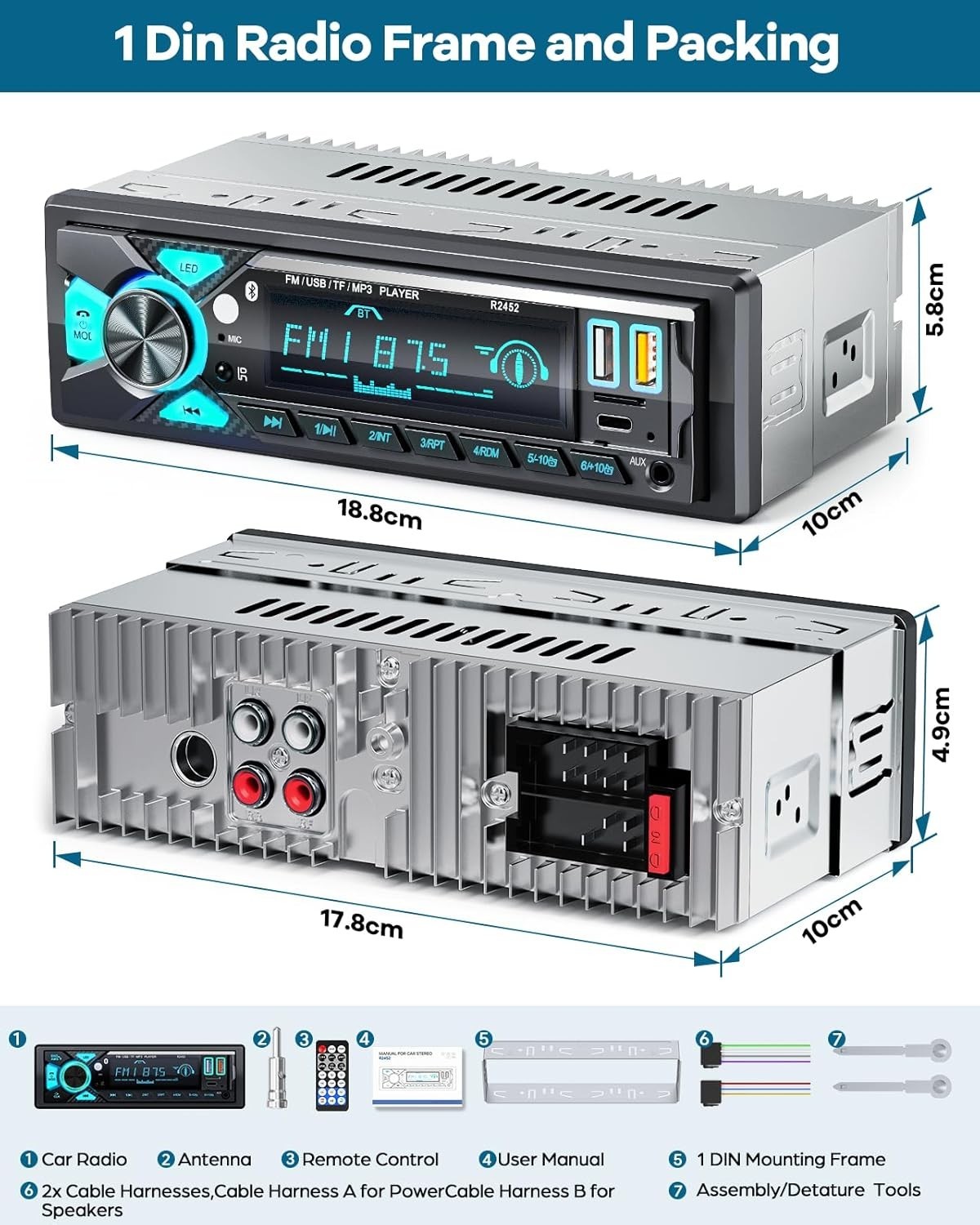 Car Radio with Type-C Charging & Colorful LED Lights for a Modern Ride