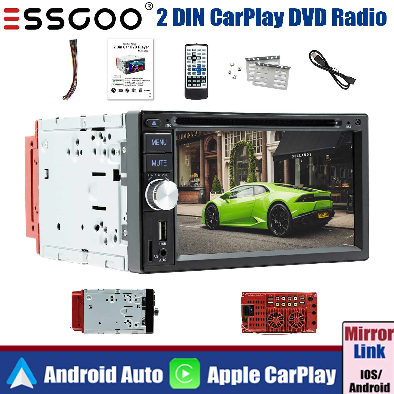 Double 2 DIN 6.2″ Car Stereo Head Unit Apple CarPlay/Android Auto CD/DVD BT USB