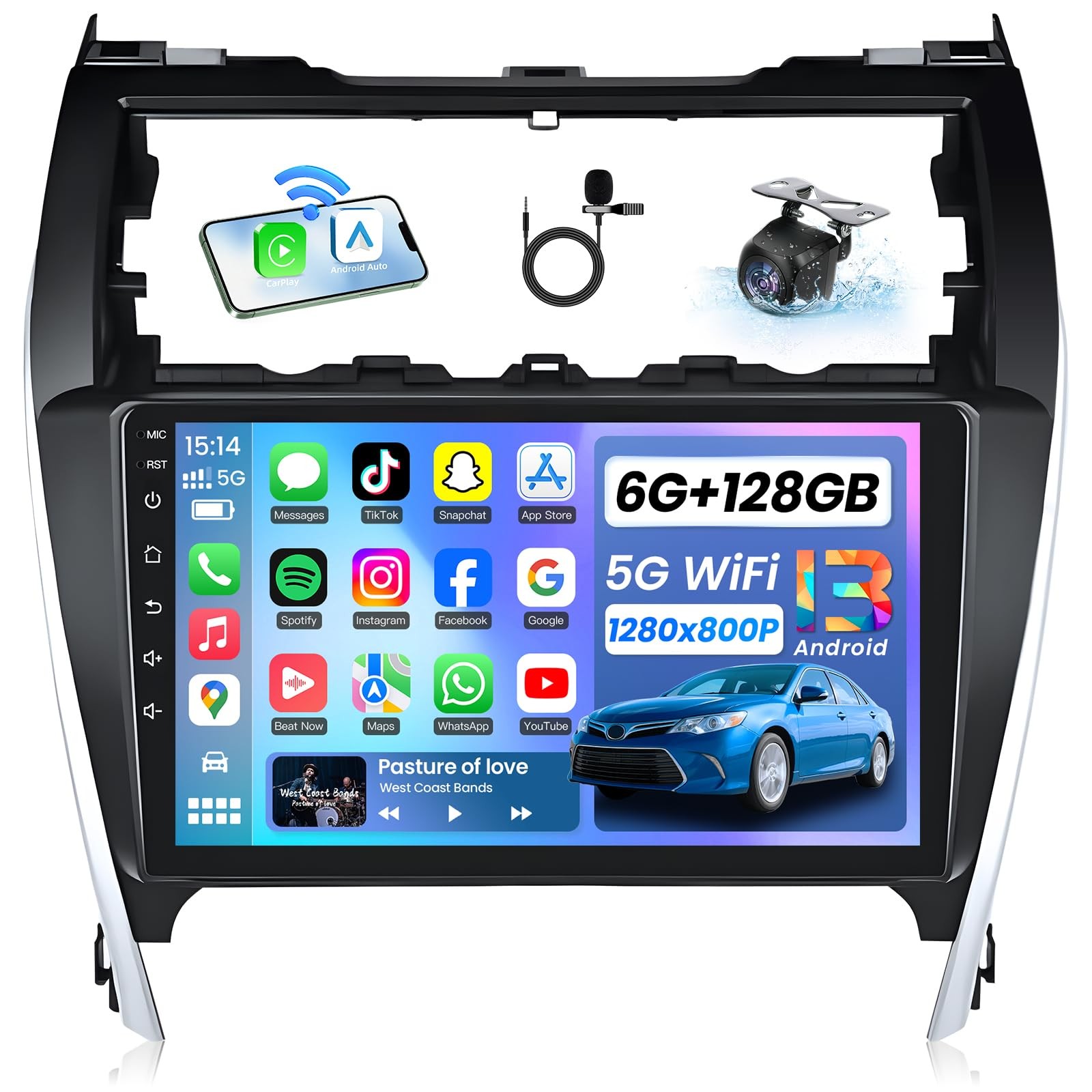 8core Android Auto CarPlay Car Radio Stereo For 2012 2013 14 Toyota Camry 6+128G