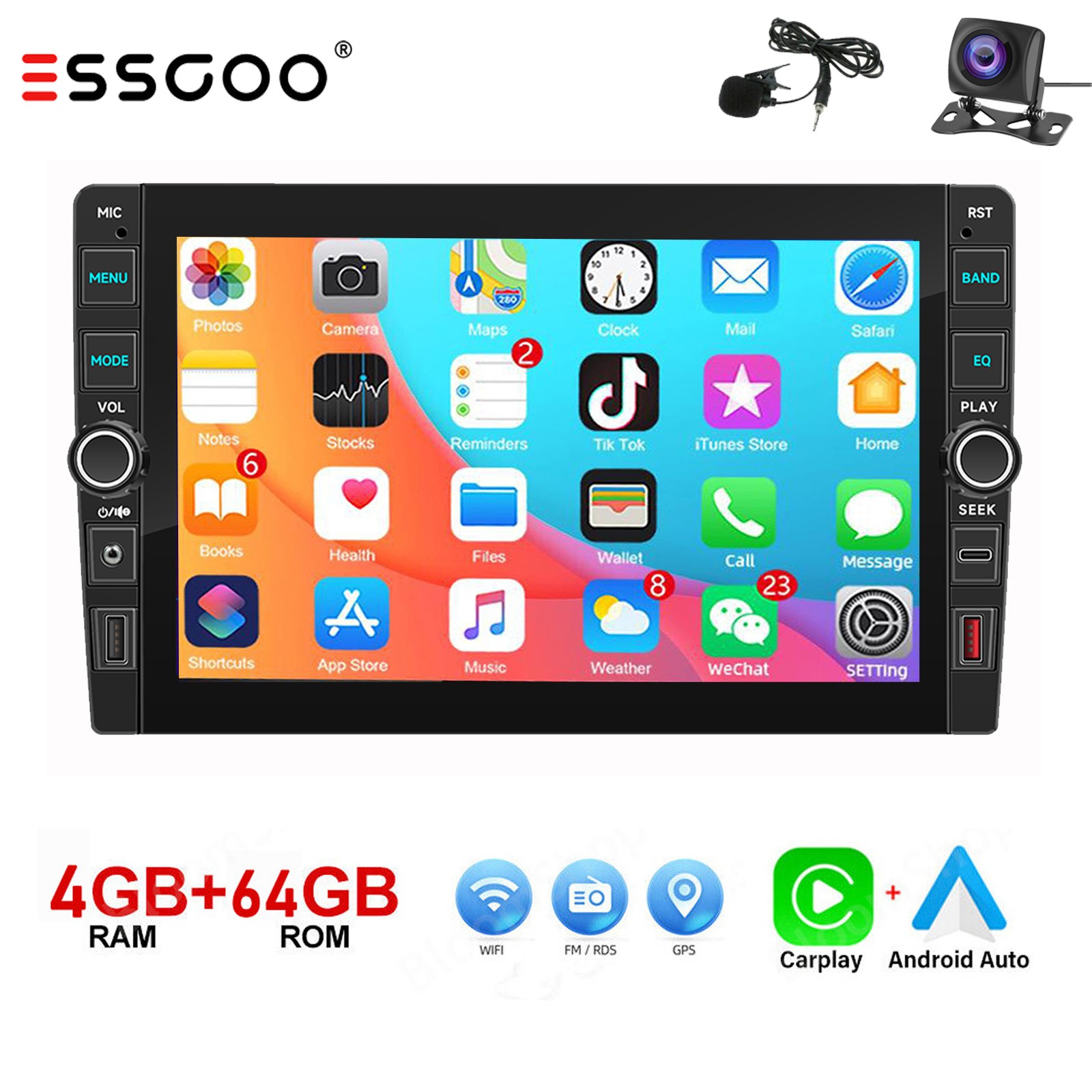 9″ 4+64GB 2DIN QLED Car Stereo Radio Android 15 Carplay USB Head Unit GPS BT FM