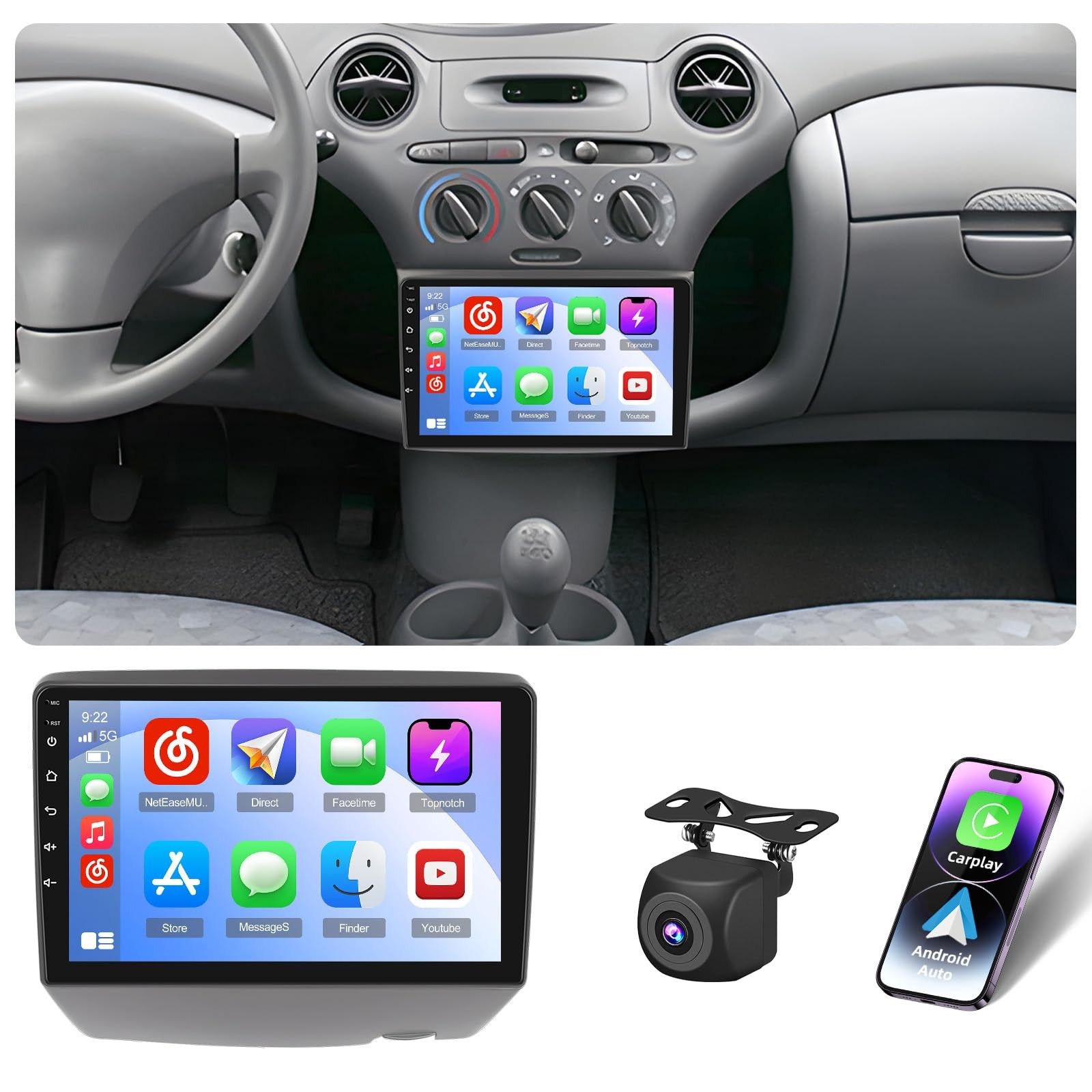 Android 15 Car Radio for Toyota Yaris 1999-2005/Echo 2000-2002, 9 inch…