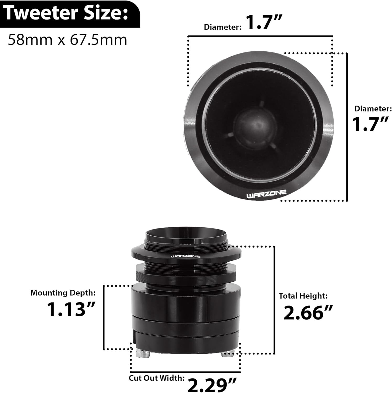WARZONE 1.7-Inch Super Tweeter , 4 Ohm, 1500W Max, 106dB Sensitivity, Titanium