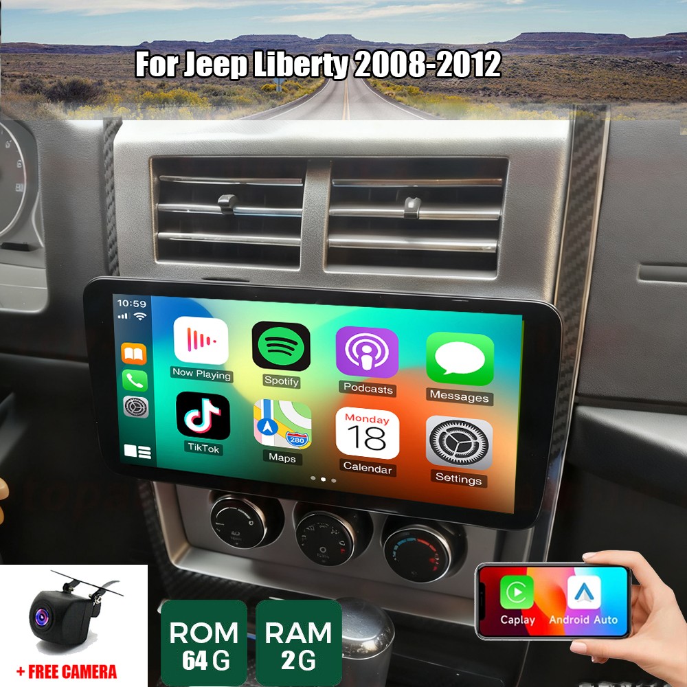 10.3″ Car Stereo Radio Wireless CarPlay GPS Navi WIFI For Jeep Liberty 2008-2012