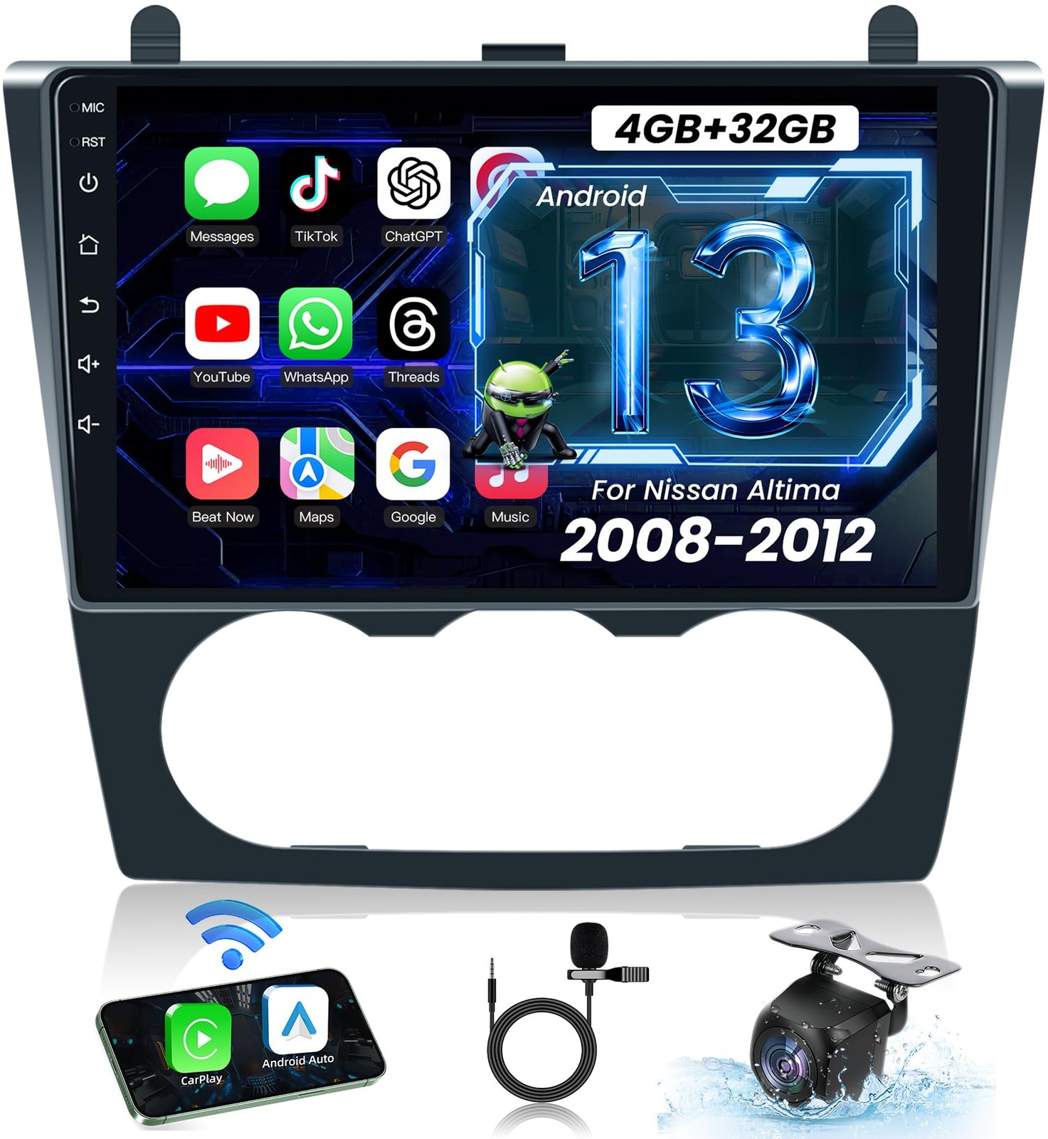 4+32GB CarPlay Car Radio Stereo Android 13 GPS Wifi For Nissan Altima 2008-2012