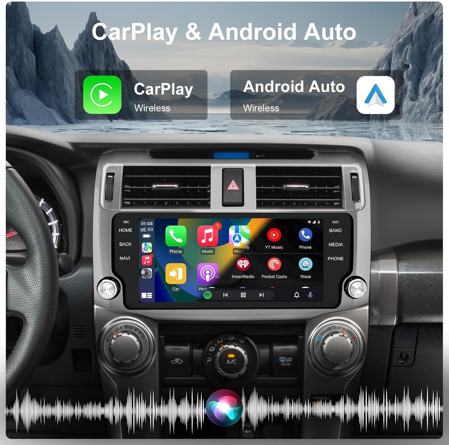 6+128GB Car Radio for 10-19 Toyota 4 Runner 10.33” QLED Screen Wireless CarPlay