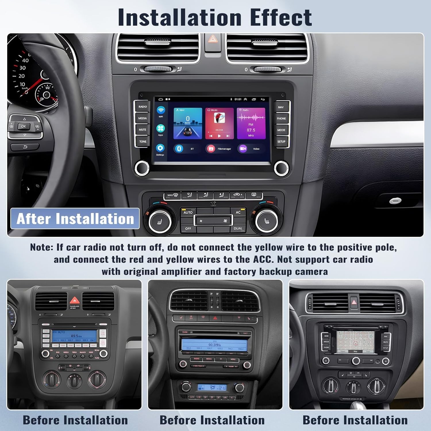 Android Car Stereo 2G+64G Touchscreen GPS Bluetooth WiFi Backup Camera for VW