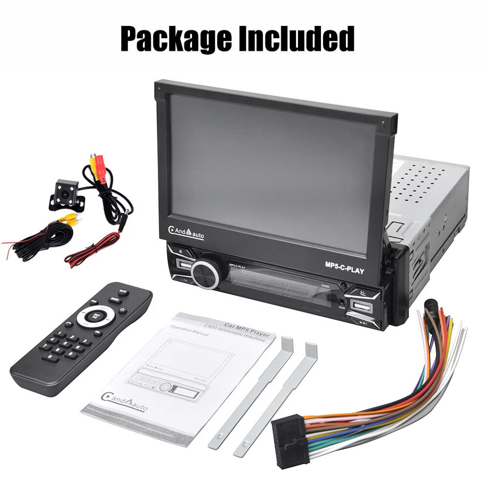 Single 1 DIN 7″ Car Stereo BT CarPlay FM Radio Touch Screen with Backup Camera