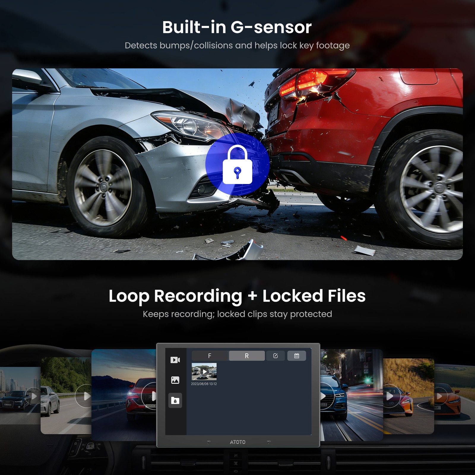 ATOTO 9” Powered AI Android Autoradio Hi-Volt RCA G-Sensor +OBDII Diag Scanner