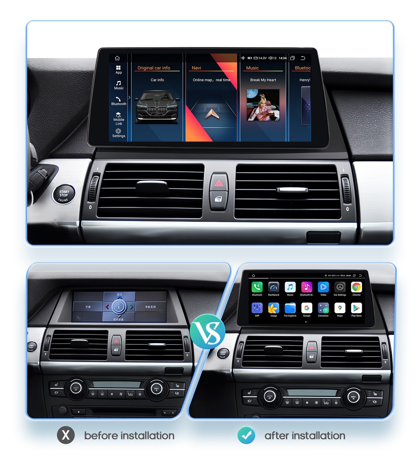 10.33″ 64GB Android Car Radio Carplay GPS Navi For BMW X5 X6 CCC CIC 2007-2010