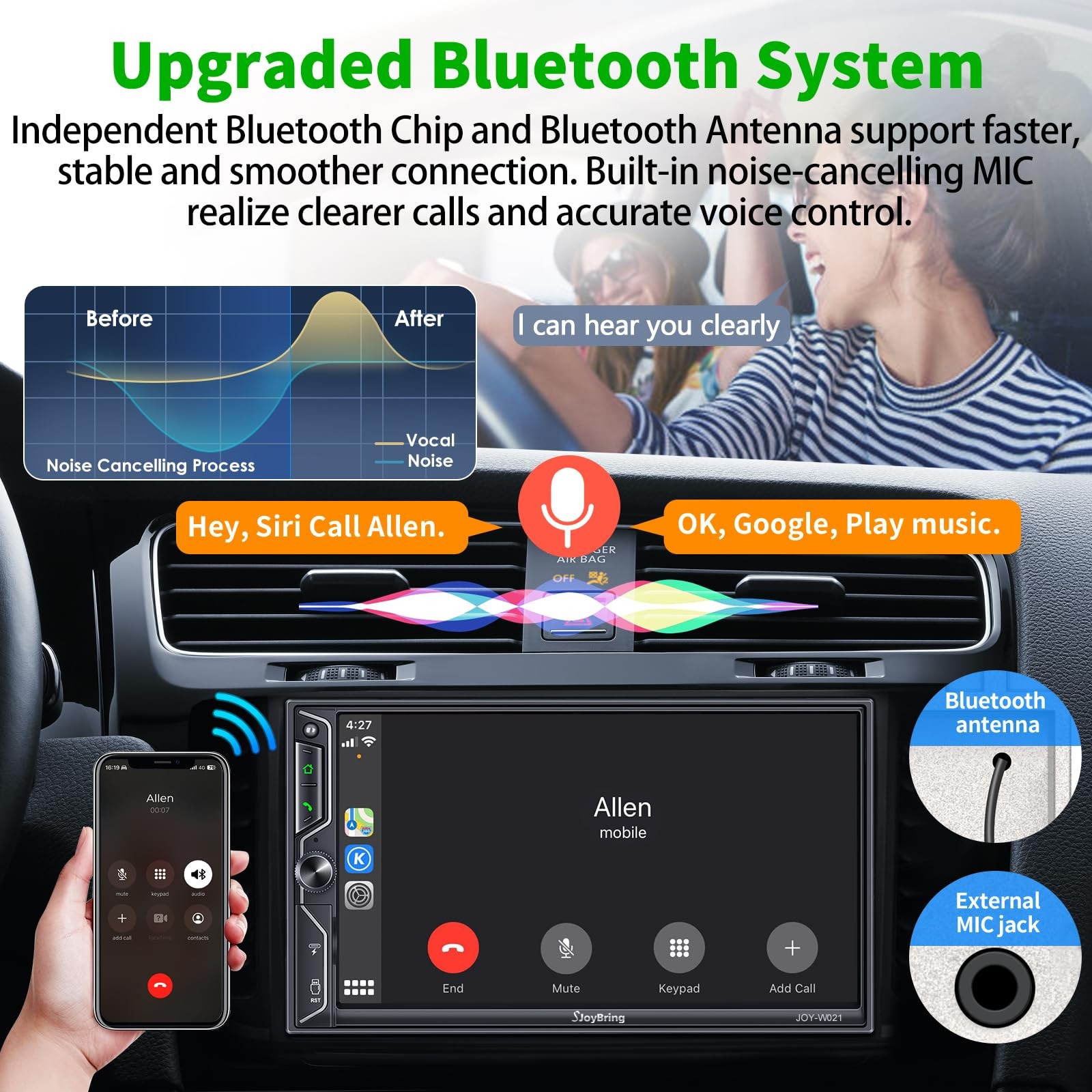 [QLED Screen Upgrade] 7″ Double Din Car Stereo with Dash Cam, Wireless Apple …