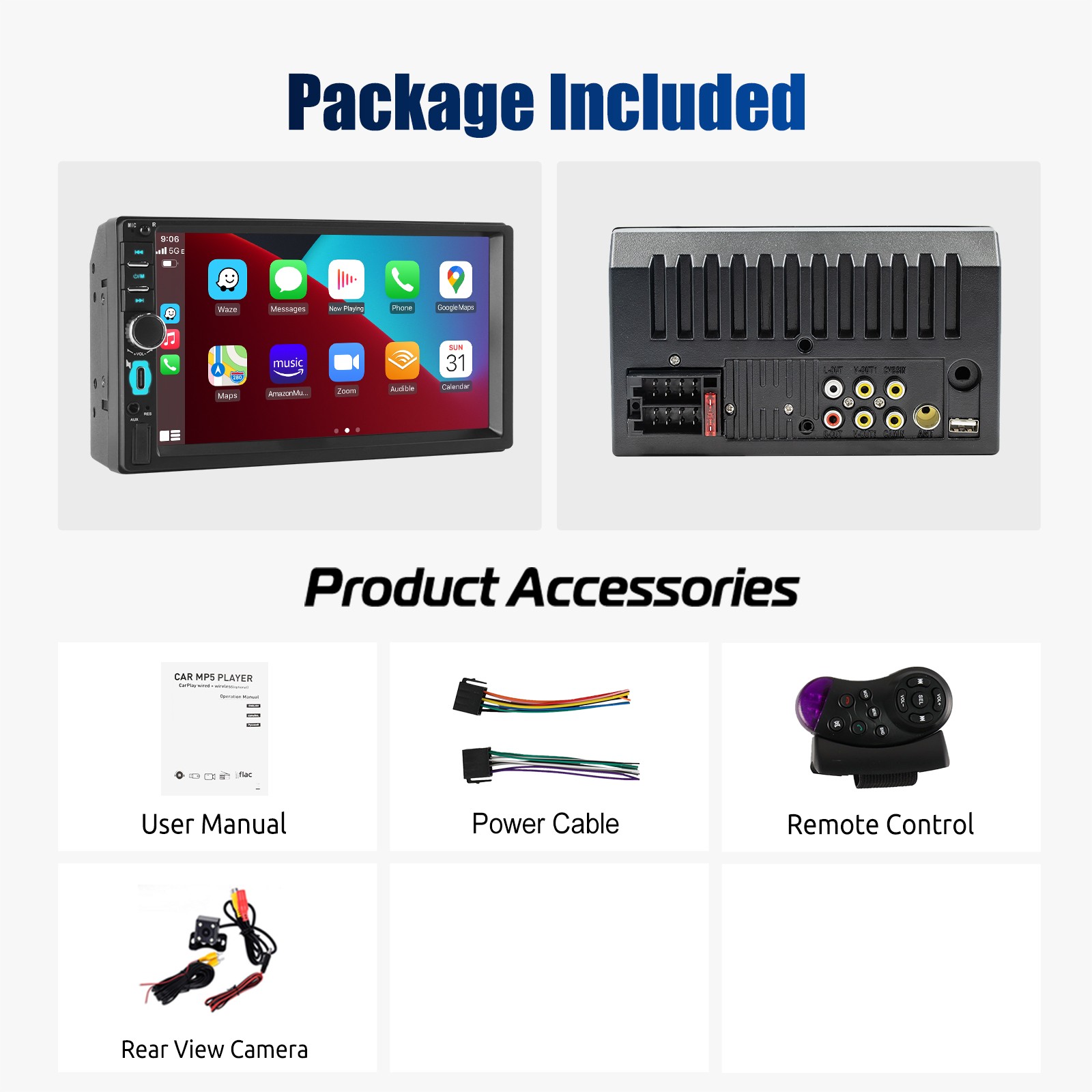 Double 2DIN 7″ Car Radio Stereo Head Unit CarPlay Touchscreen USB SWC BT+Camera