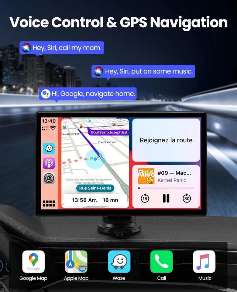 UNBRANDED PORTABLE APPLE CARPLAY 9″ SCREEN CAR STEREO WITH 4K DASH CAM/REAR CAM
