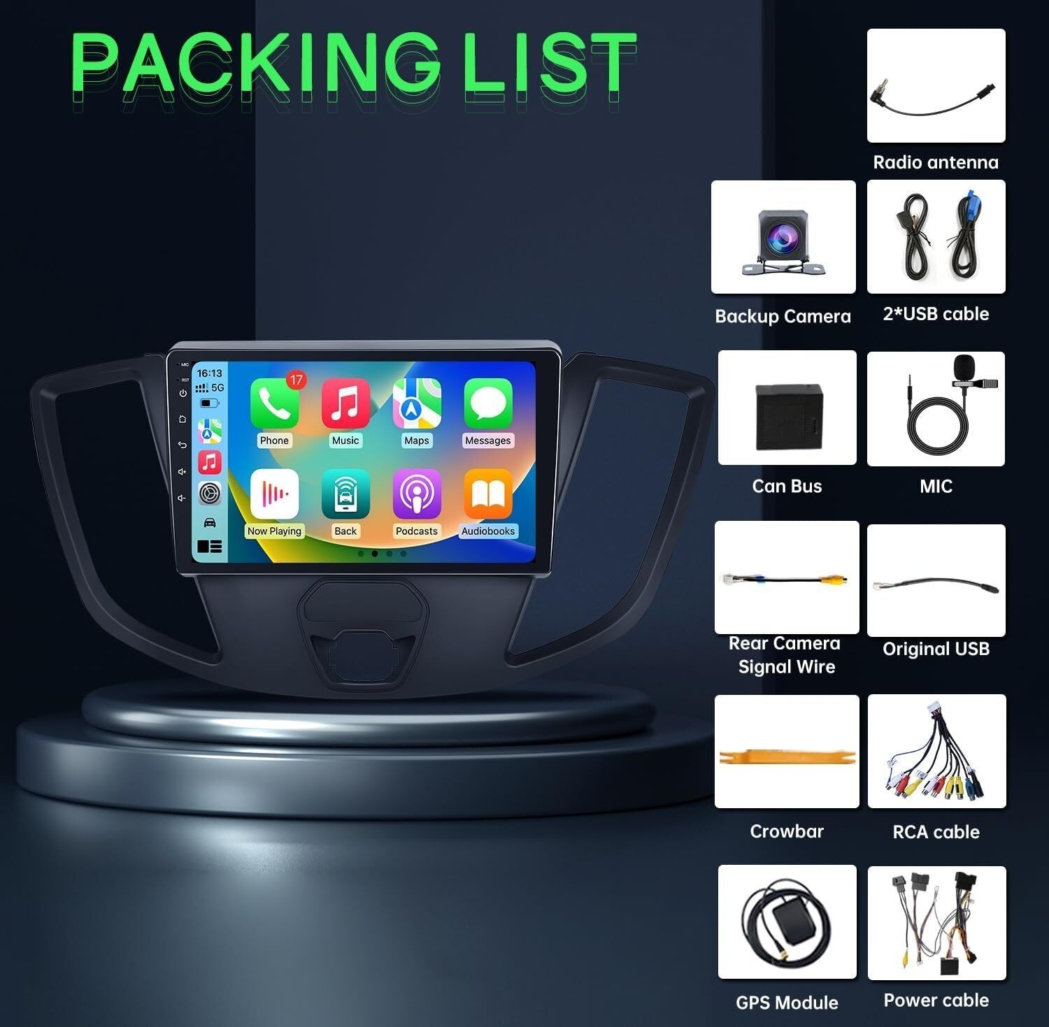 Radio Carplay For 2015-2019 Ford Transit Backup Cam w/Cam Back Camera EQ Cam