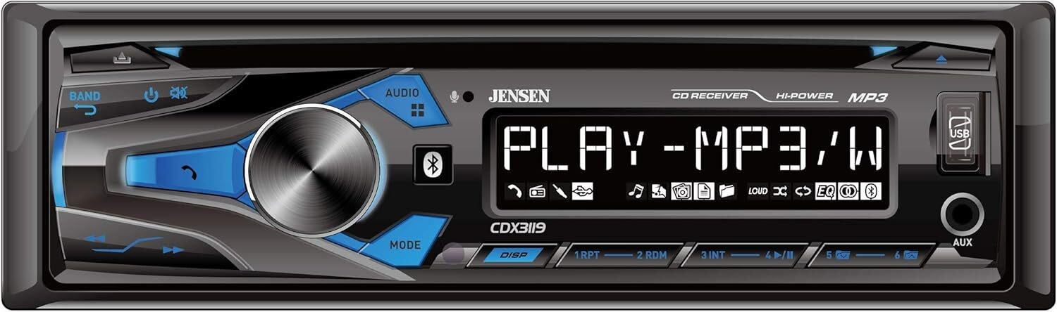 Jensen CDX3119 CD Receiver Plays MP3 Music Files Built-in Bluetooth 7-preset EQ