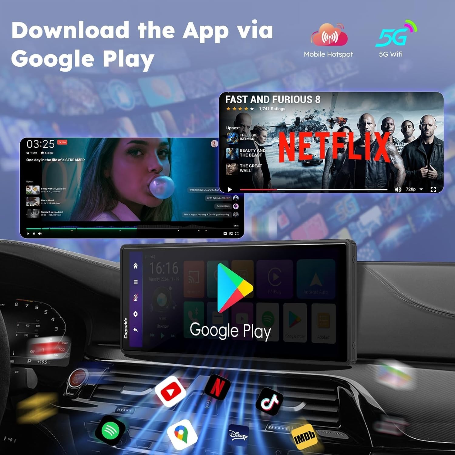 CARPURIDE W903 Plus Smart Multimedia Wireless Carplay Android Auto Dash Camera