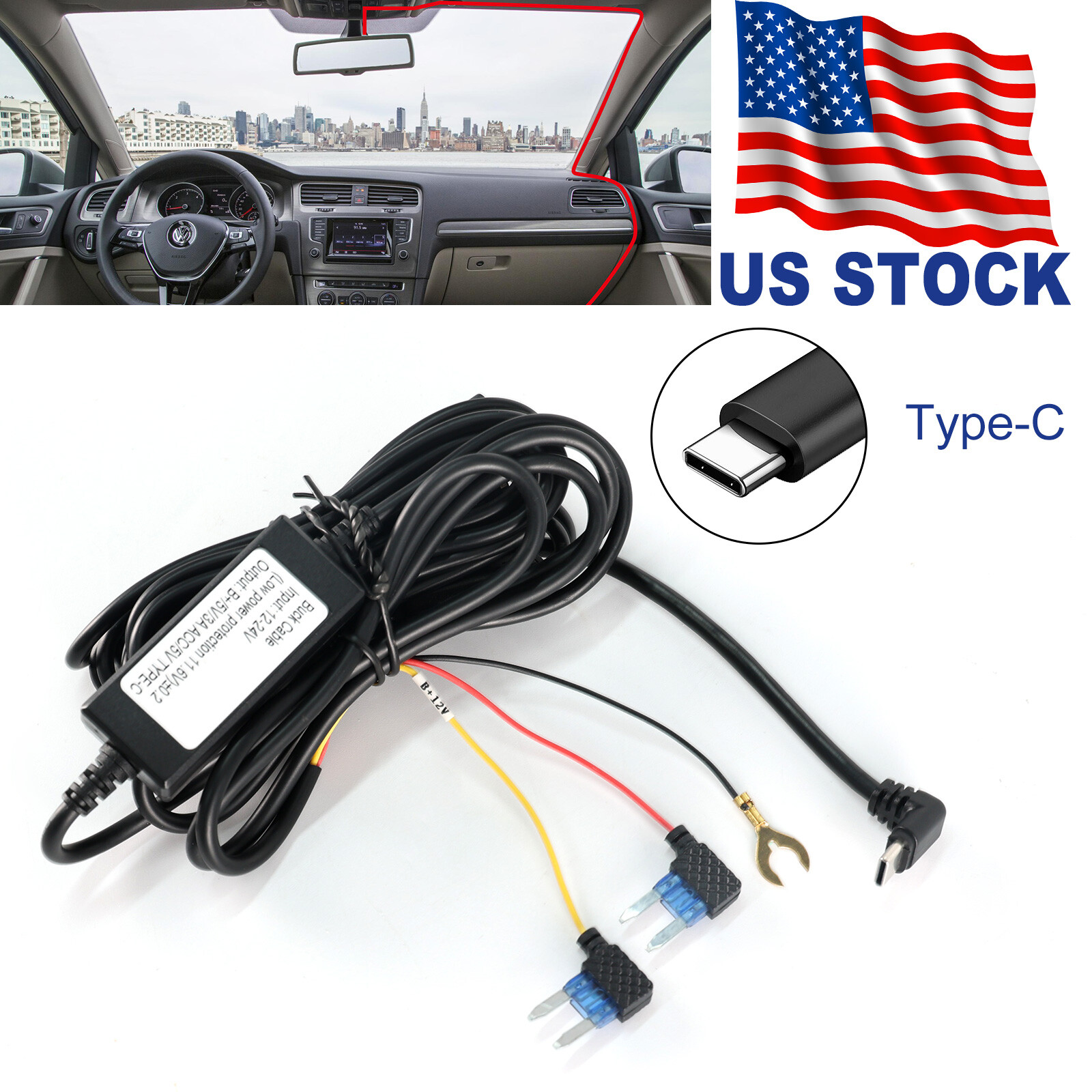 Hardwire Kit 5V/3A For Dash Cam 24h Parking Mode Kit for XGODY H26/H30/Q26 DVR