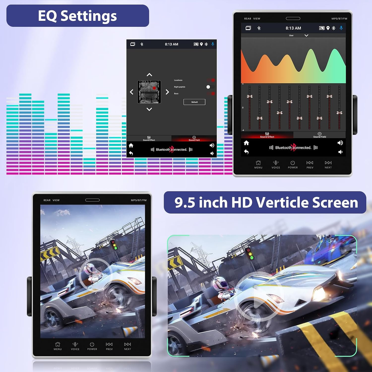 [2+64G] Single Din Car Stereo with Wireless Carplay and Android Auto – 9.5 Inch