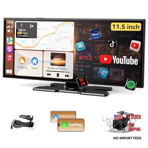 Largest 11.5 inch Wireless CarPlay Screen for Car,Built-in N black