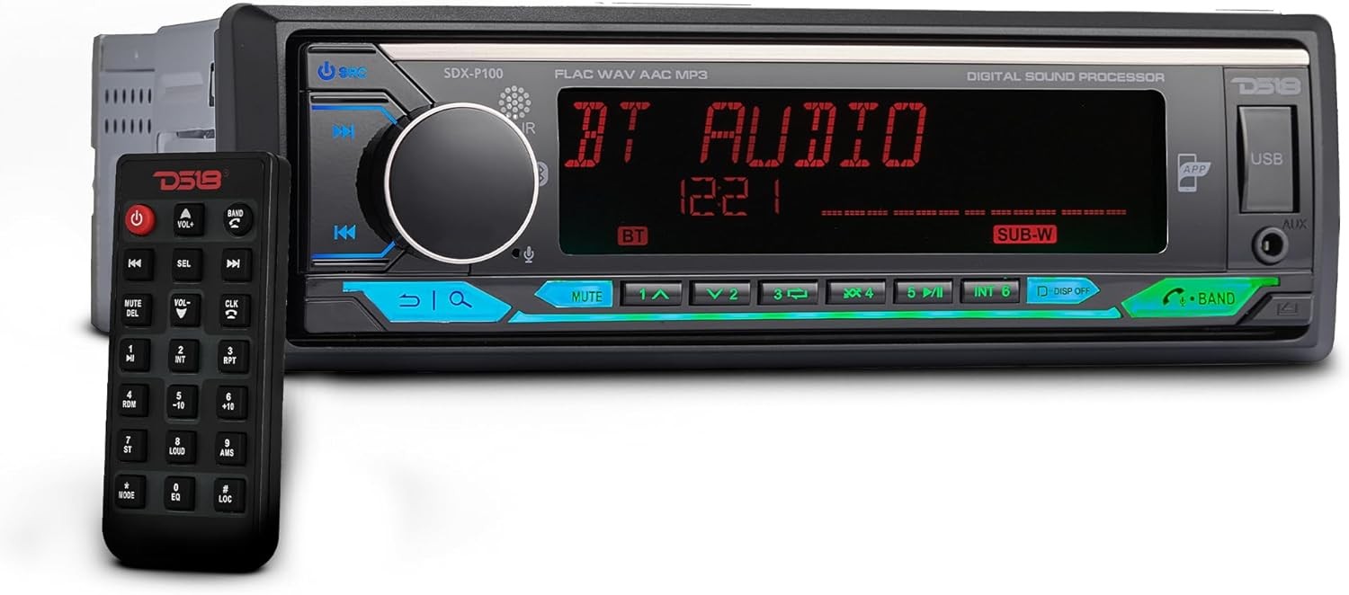 DS18 SDX-P100 SINGLE-DIN AM/FM DIGITAL MEDIA RECEIVER w/DSP, BLUETOOTH, USB, AUX