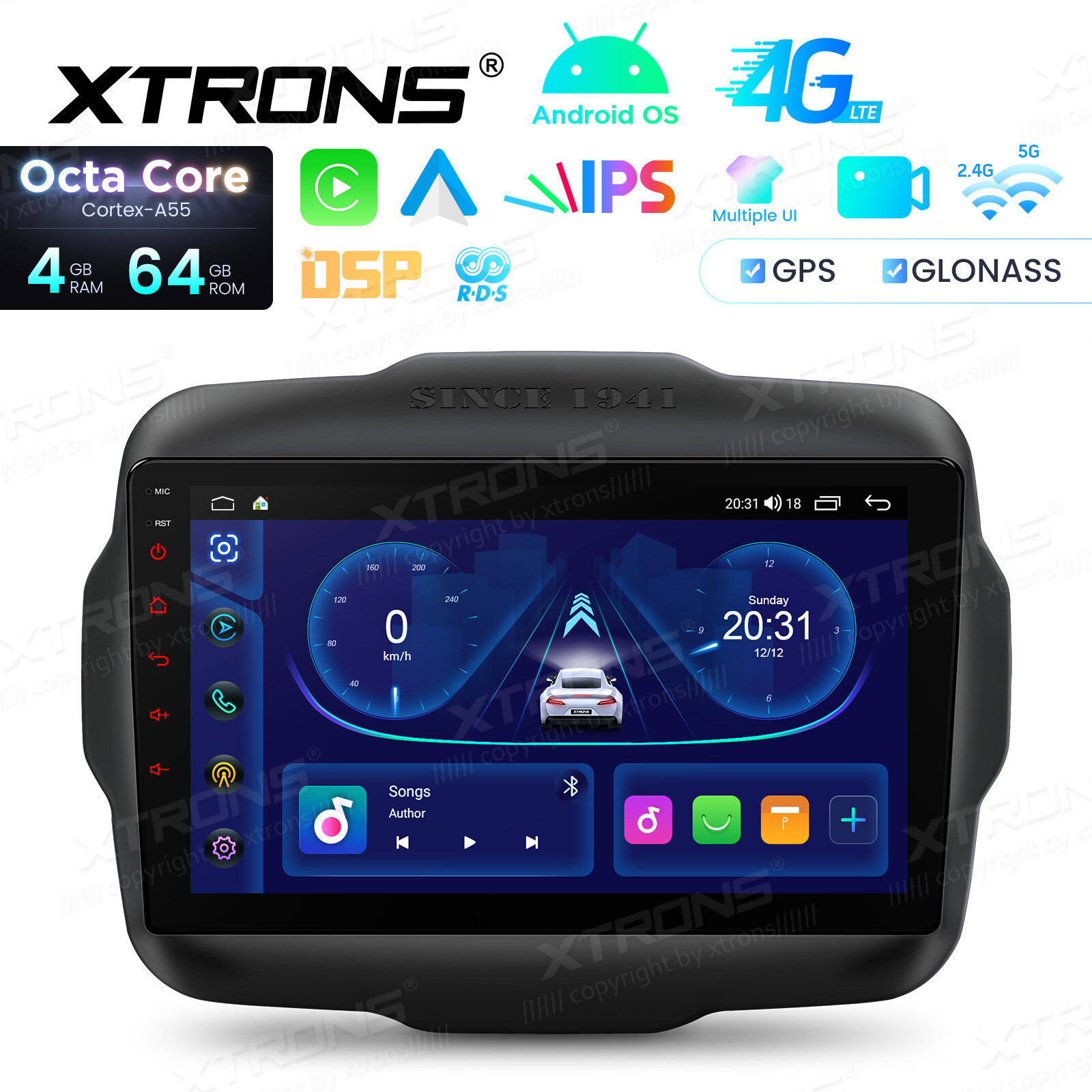 Octa Core Android Radio for Jeep Renegade 9″ IPS Screen DSP Bluetooth 4GB 64GB