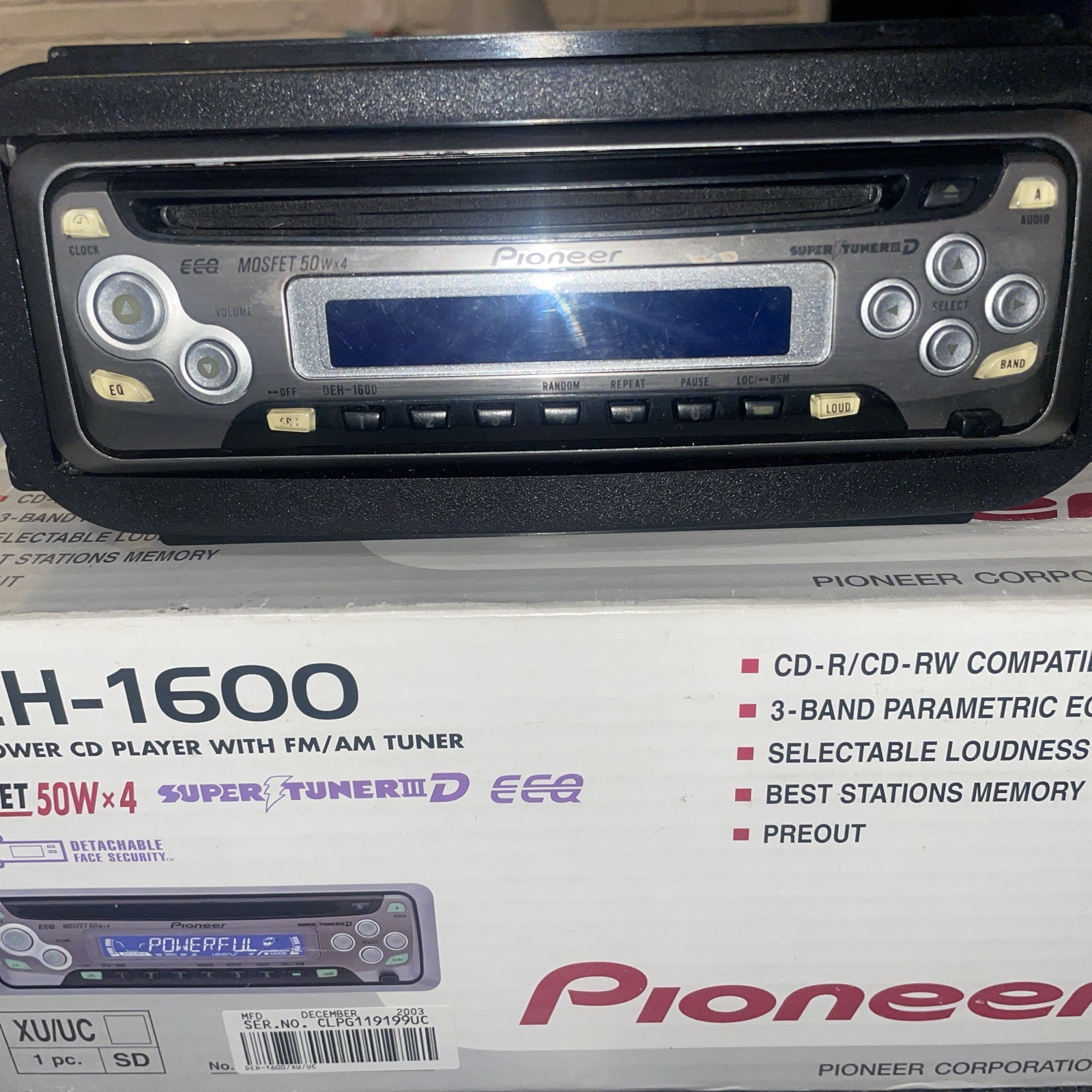 Vtg Pioneer DEH-1600 Super Tuner III Car CD Player High Power Mosfet 50×4 W Amp