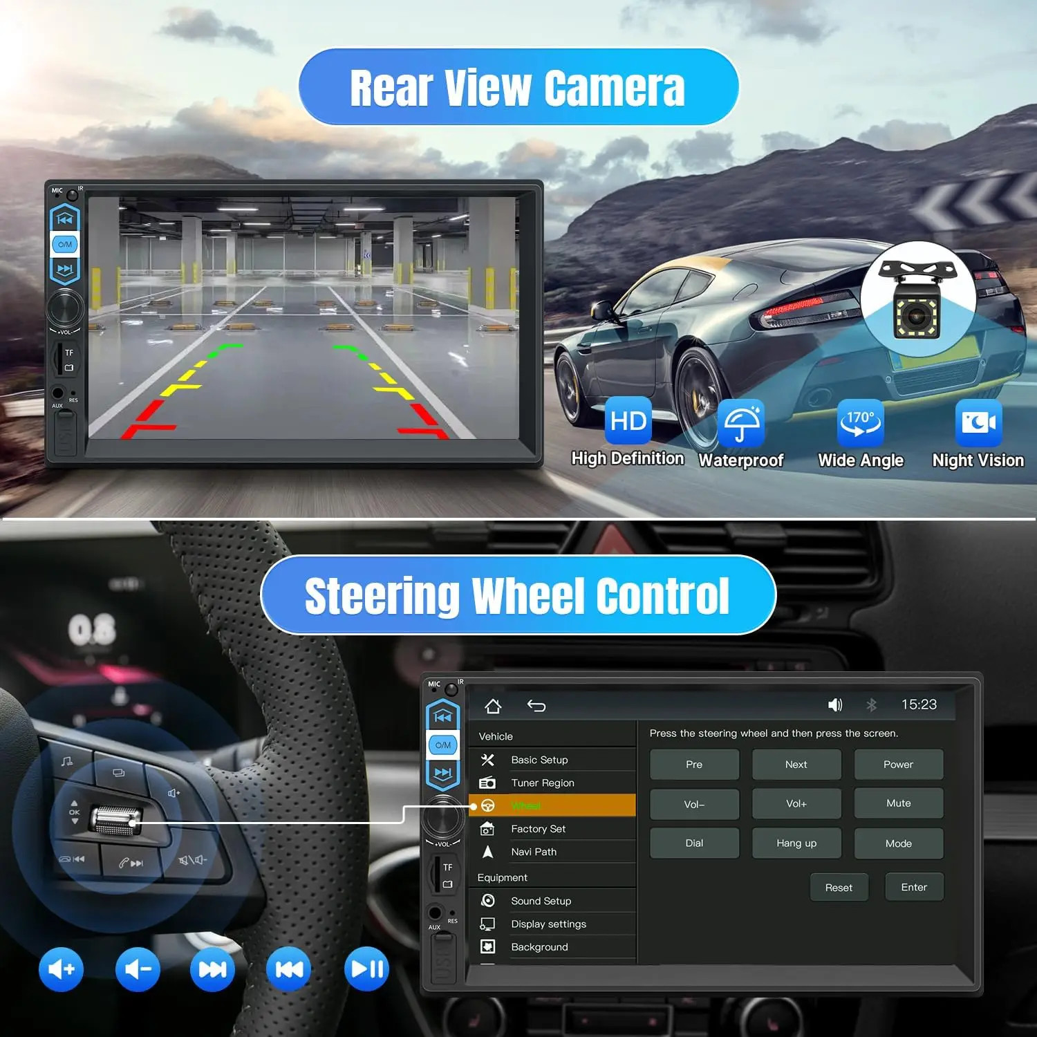 7″ Double 2 DIN Car MP5 Player Bluetooth Touch Screen Stereo Radio With Camera@