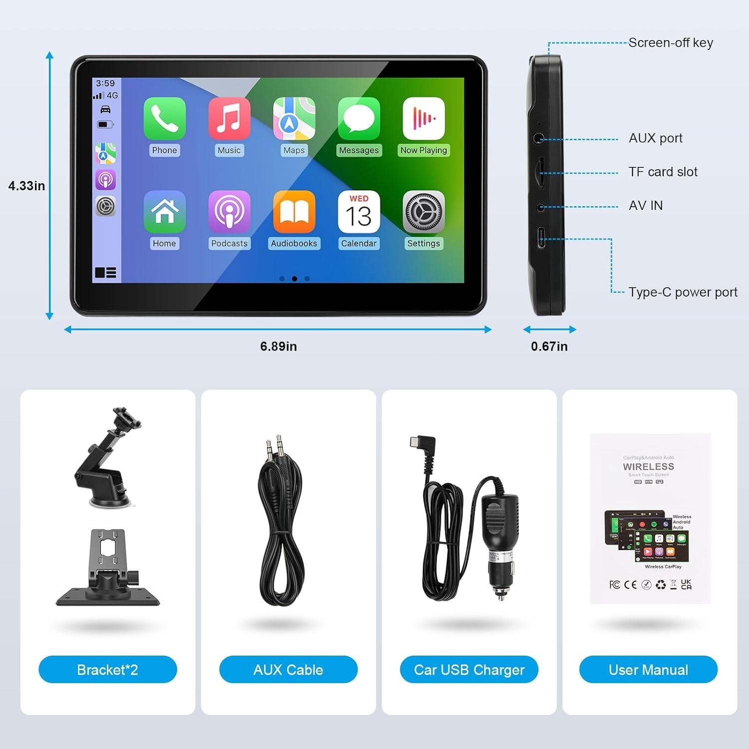 Wireless CarPlay & Android Auto 7-Inch Screen with Bluetooth & Easy Installation