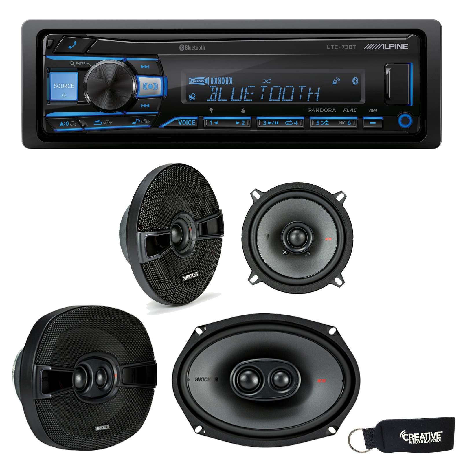 Alpine UTE-73BT Receiver No CD Kicker 44KSS504 5.25″ 44KSC69304 6×9″ Speakers