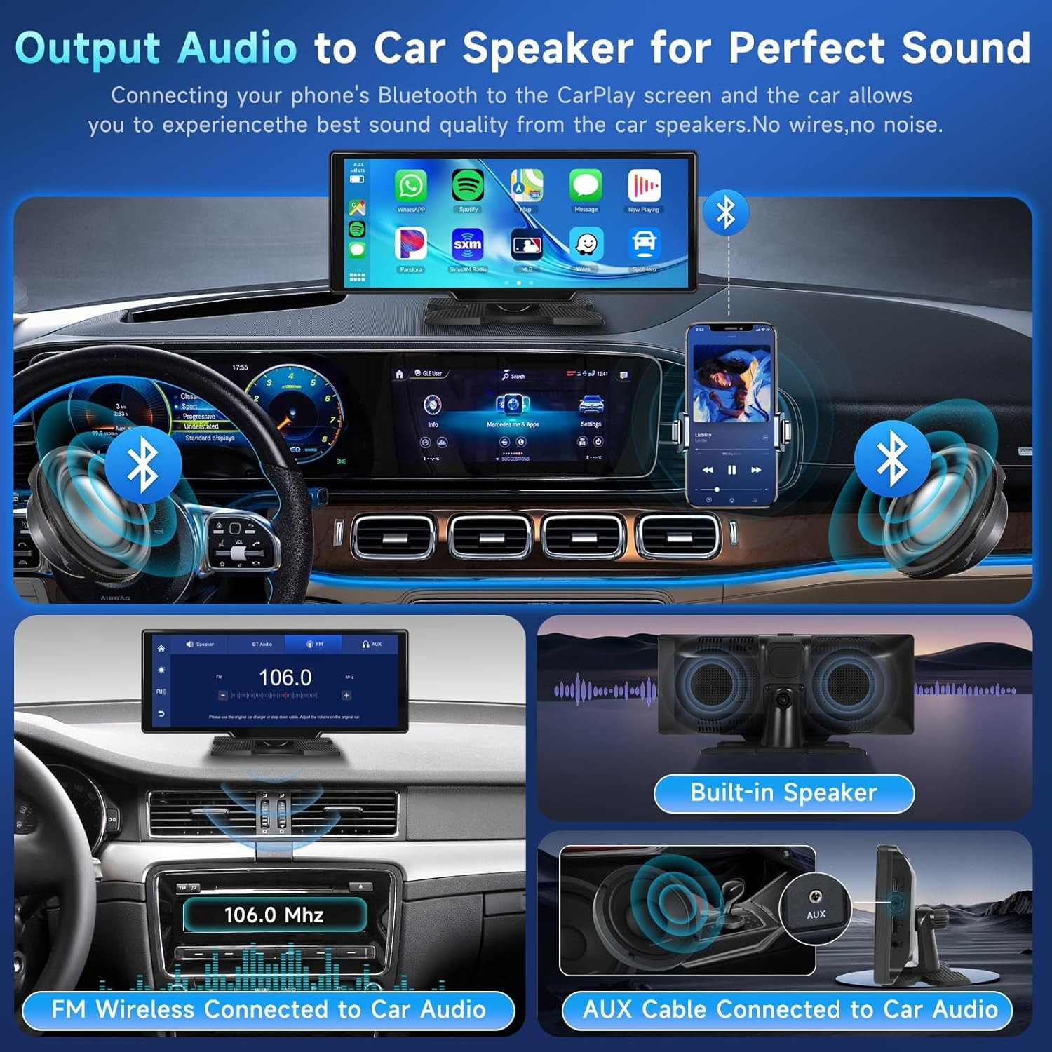 10.26″ Wireless Carplay Stereo with 1080P Backup Camera & Bluetooth Navigation