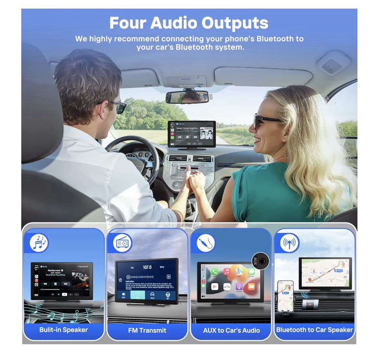 9” Inch Wireless Carplay Screen For Car With 4k Dash Cam,