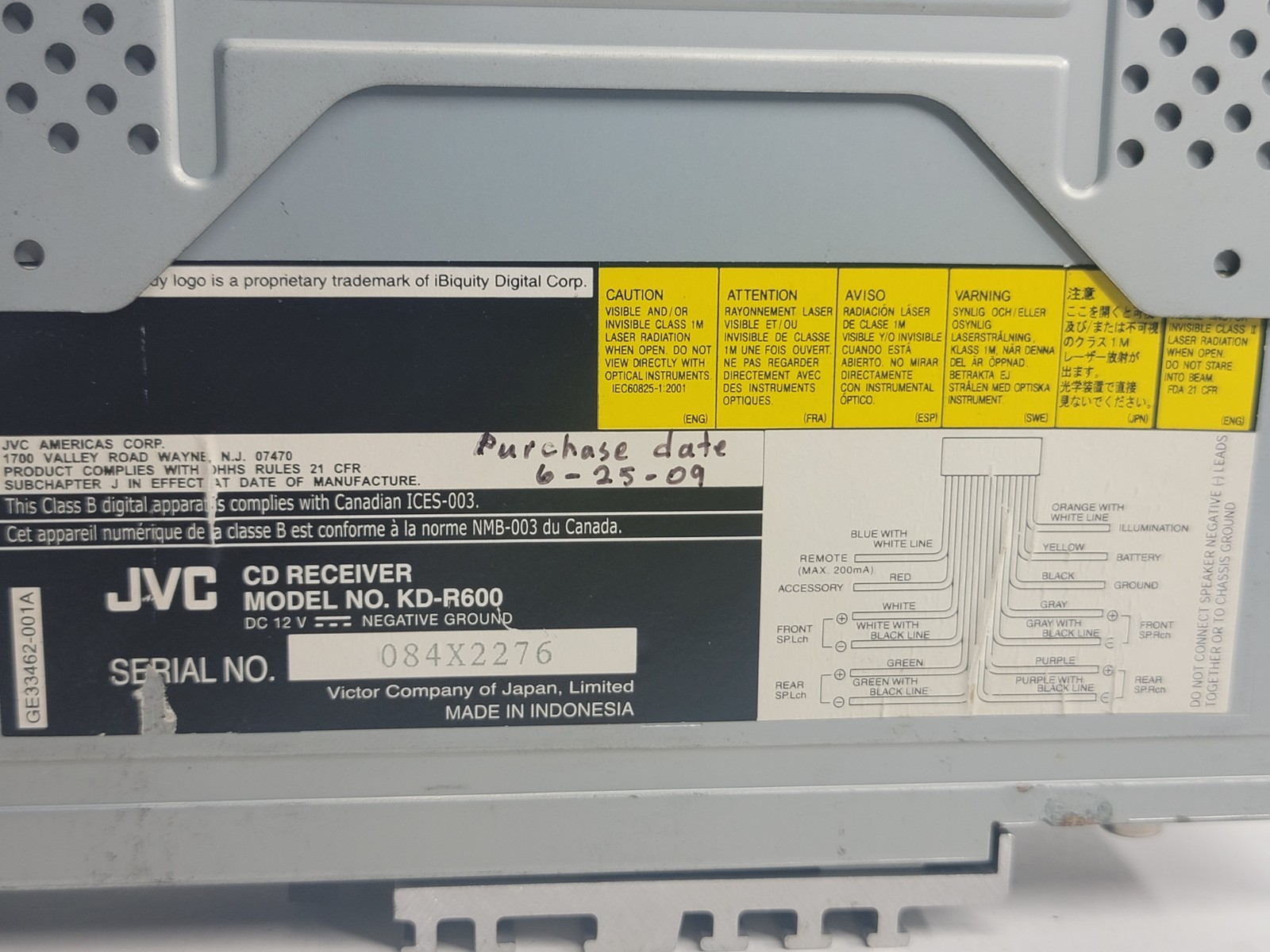JVC KD-R600 CAR RADIO USB AUX SINGLE – PARTS OR REPAIR